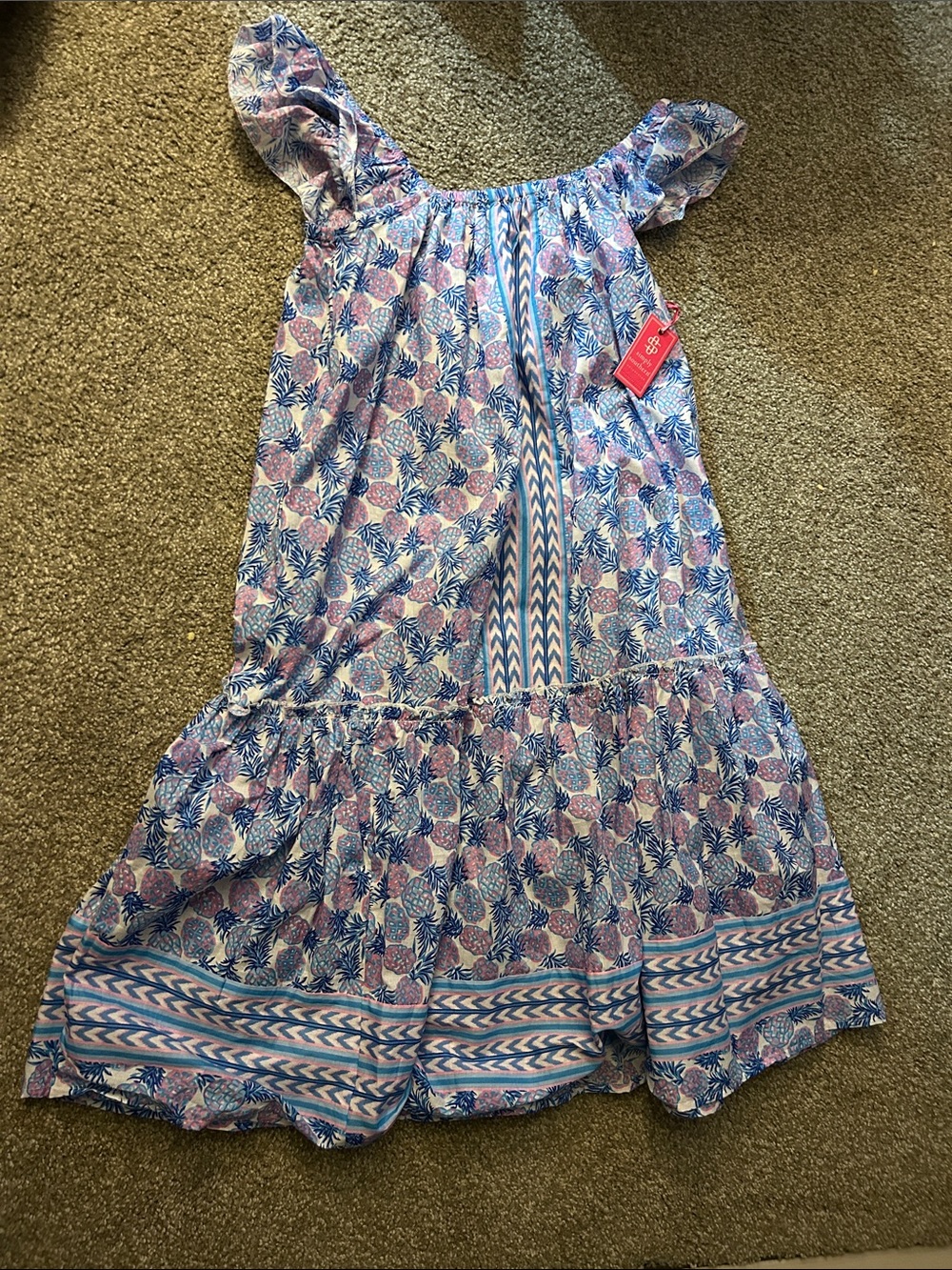 Simply Southern Blue & Pink Floral Off-Shoulder Sundress